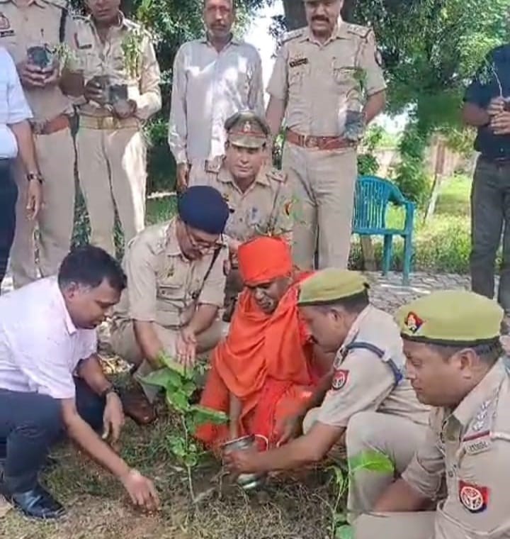 The message of environmental protection was given by planting trees at the ashram located on Kuti Road in Deoband