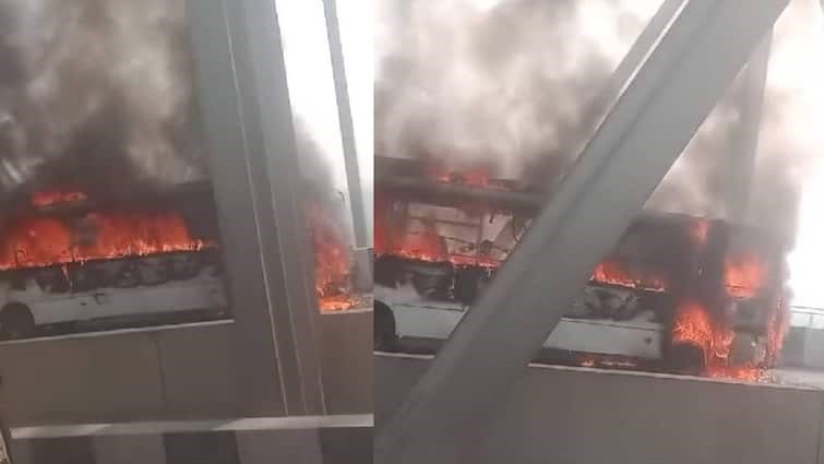 Bus burns to ashes on Mahatma Gandhi Setu, chaos ensues
