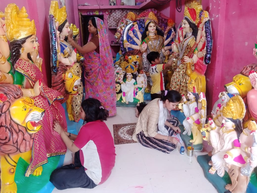 Statues ready for Navratri, the festival of devotion to the mother