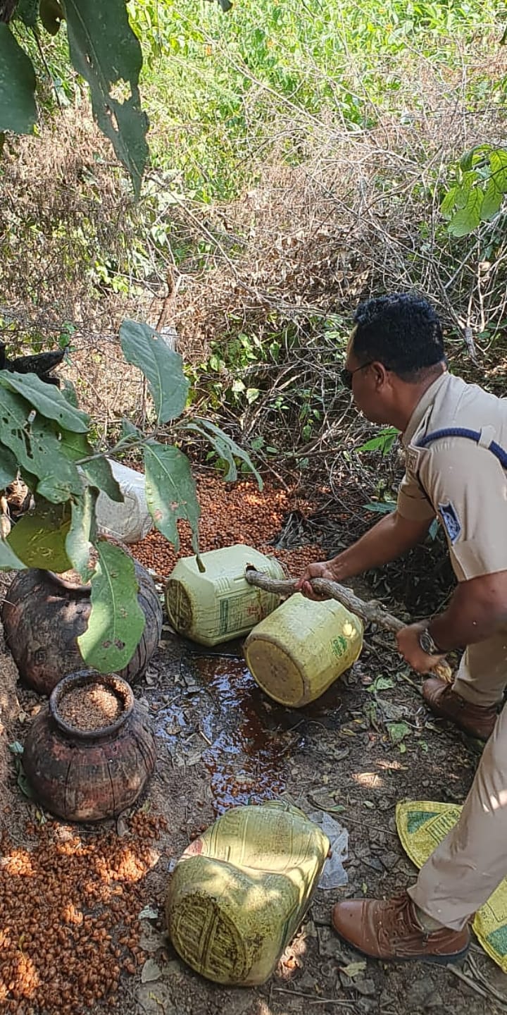 Materials for making Mahua liquor recovered in the temple premises in Mehar, Madhya Pradesh