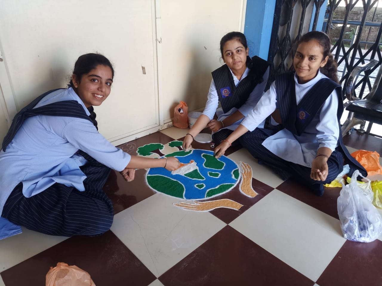 school campus decorated with seven colors