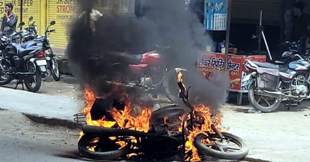 A bike suddenly burst into flames on the state highway